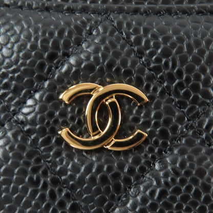 Chanel Caviar Leather CC Logo Quilted Card Case Black Gold — view 7
