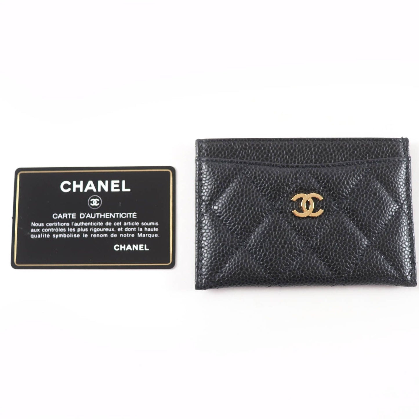 Chanel Caviar Leather CC Logo Quilted Card Case Black Gold — view 2