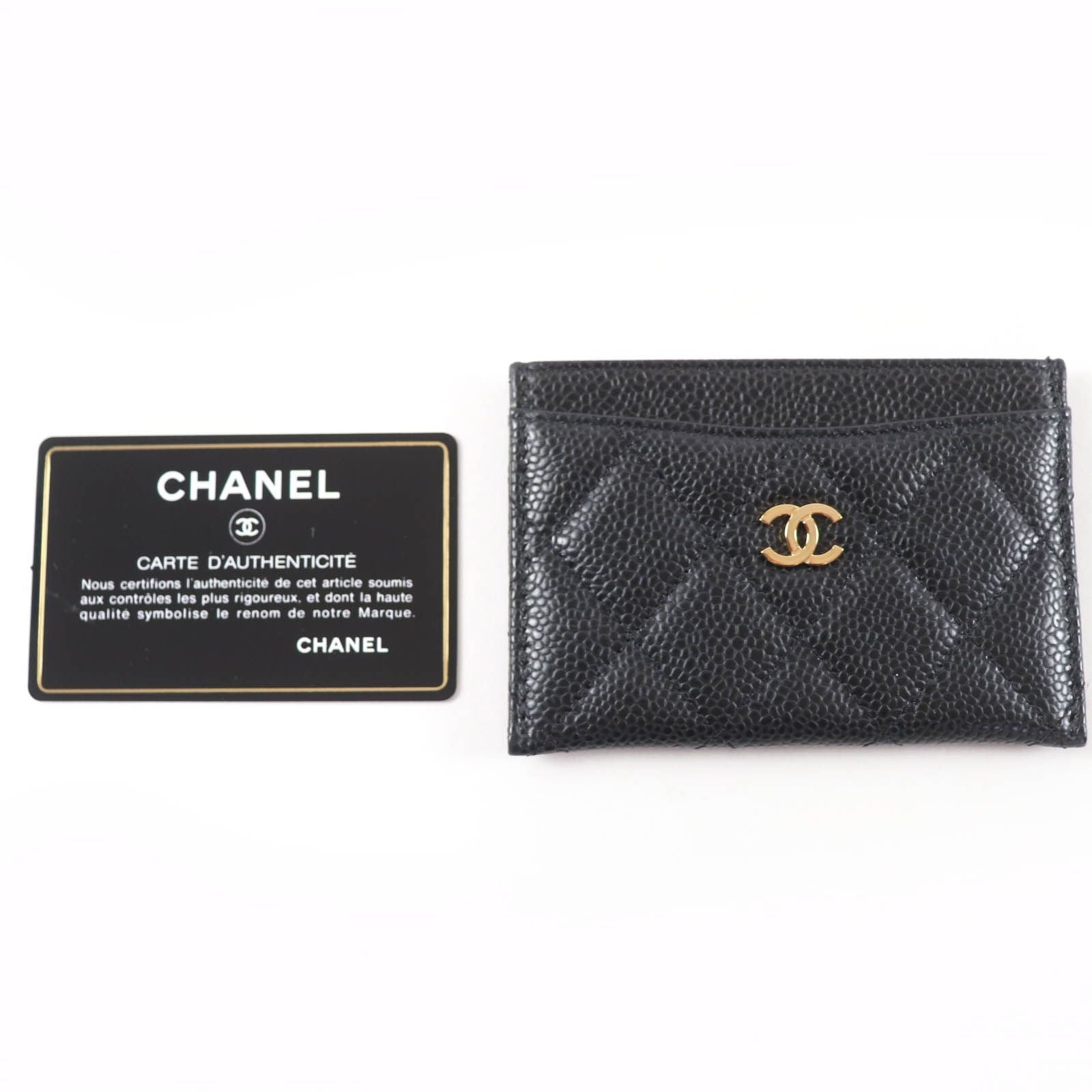 Chanel Caviar Leather CC Logo Quilted Card Case Black Gold — view 2