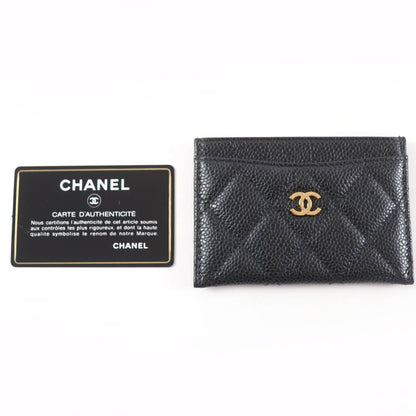 Chanel Caviar Leather CC Logo Quilted Card Case Black Gold — view 2