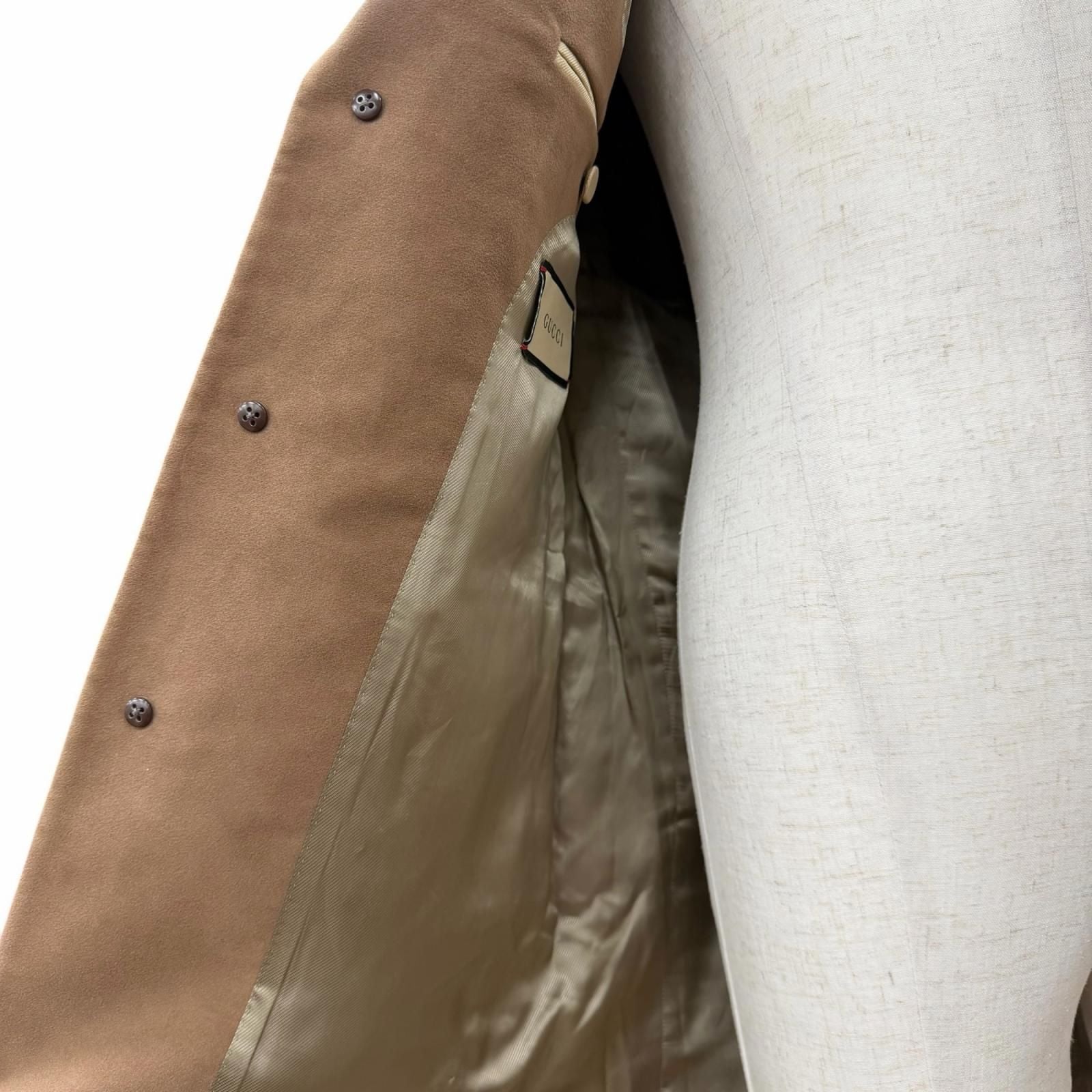 Gucci Logo Button Smooth Single Chesterfield Coat Brown 48 — view 5