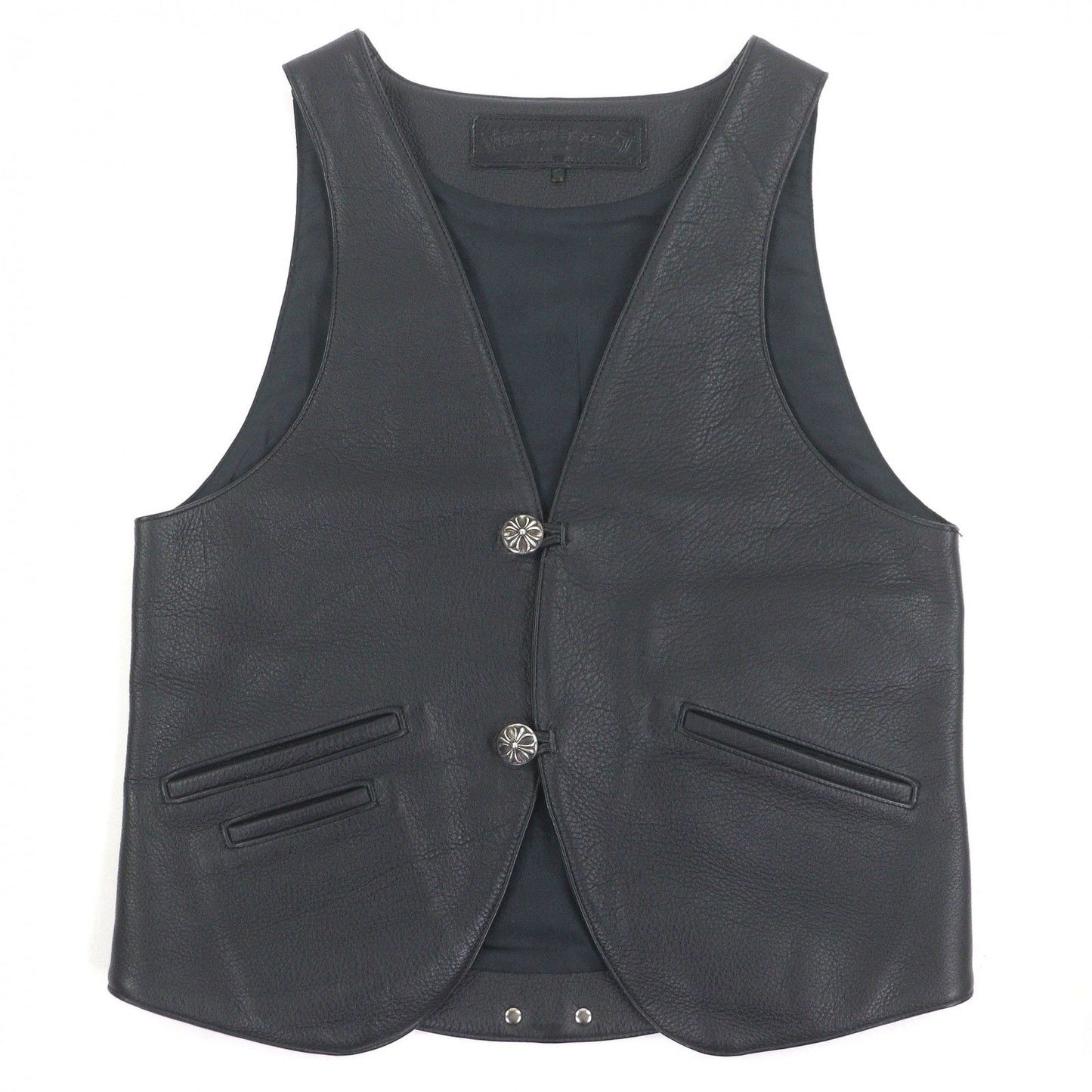 Chrome Hearts Classic Cross Ball Button Scroll Label Leather Vest Black