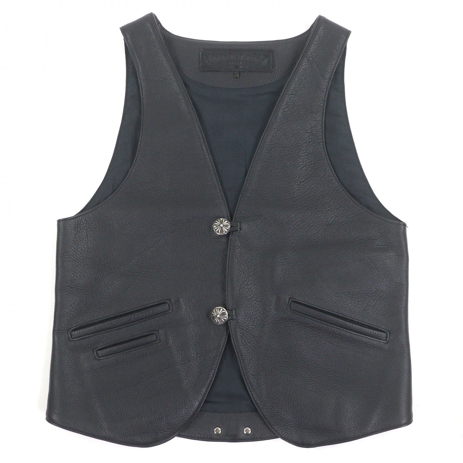 Chrome Hearts Classic Cross Ball Button Scroll Label Leather Vest Black