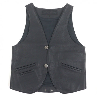 Chrome Hearts Classic Cross Ball Button Scroll Label Leather Vest Black