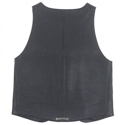 Chrome Hearts Classic Cross Ball Button Scroll Label Leather Vest Black — view 3