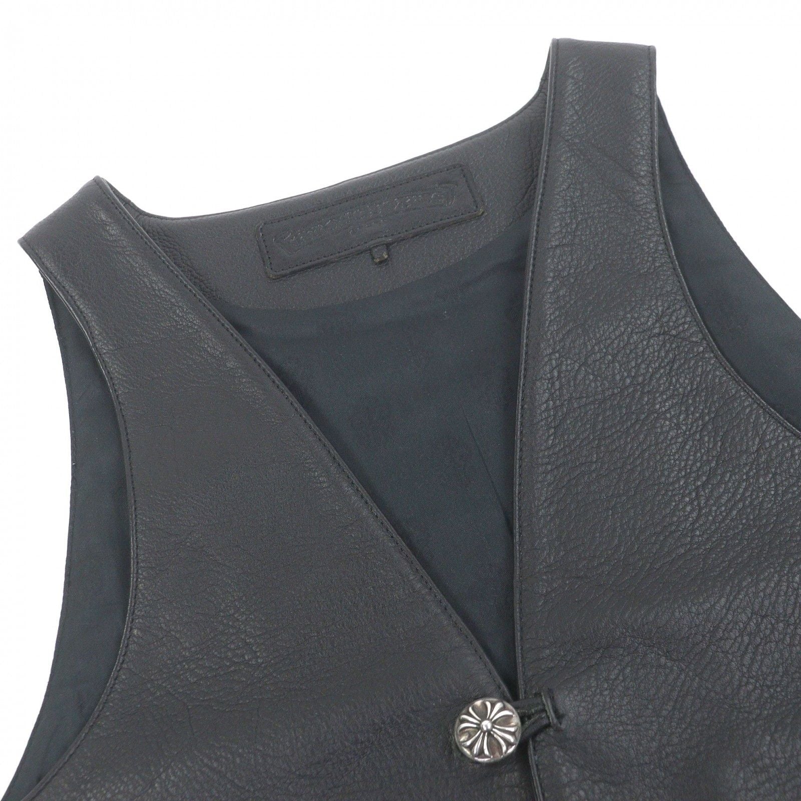 Chrome Hearts Classic Cross Ball Button Scroll Label Leather Vest Black — view 2
