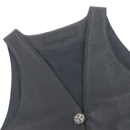 Chrome Hearts Classic Cross Ball Button Scroll Label Leather Vest Black — view 2