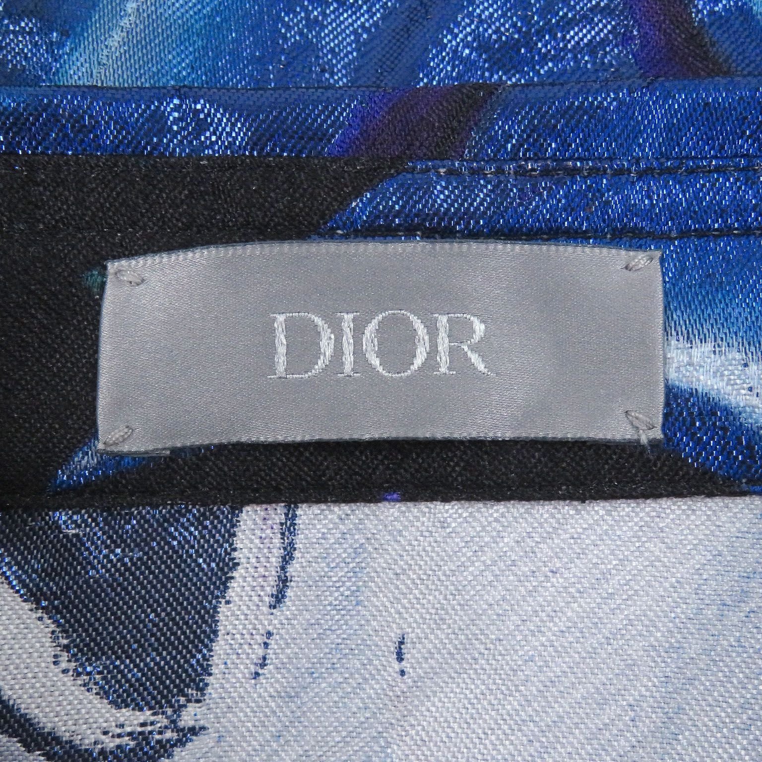 Dior Homme Kenny Shaft Silk Blend Graphic Print Long Sleeve Shirt Blue 39 — view 5
