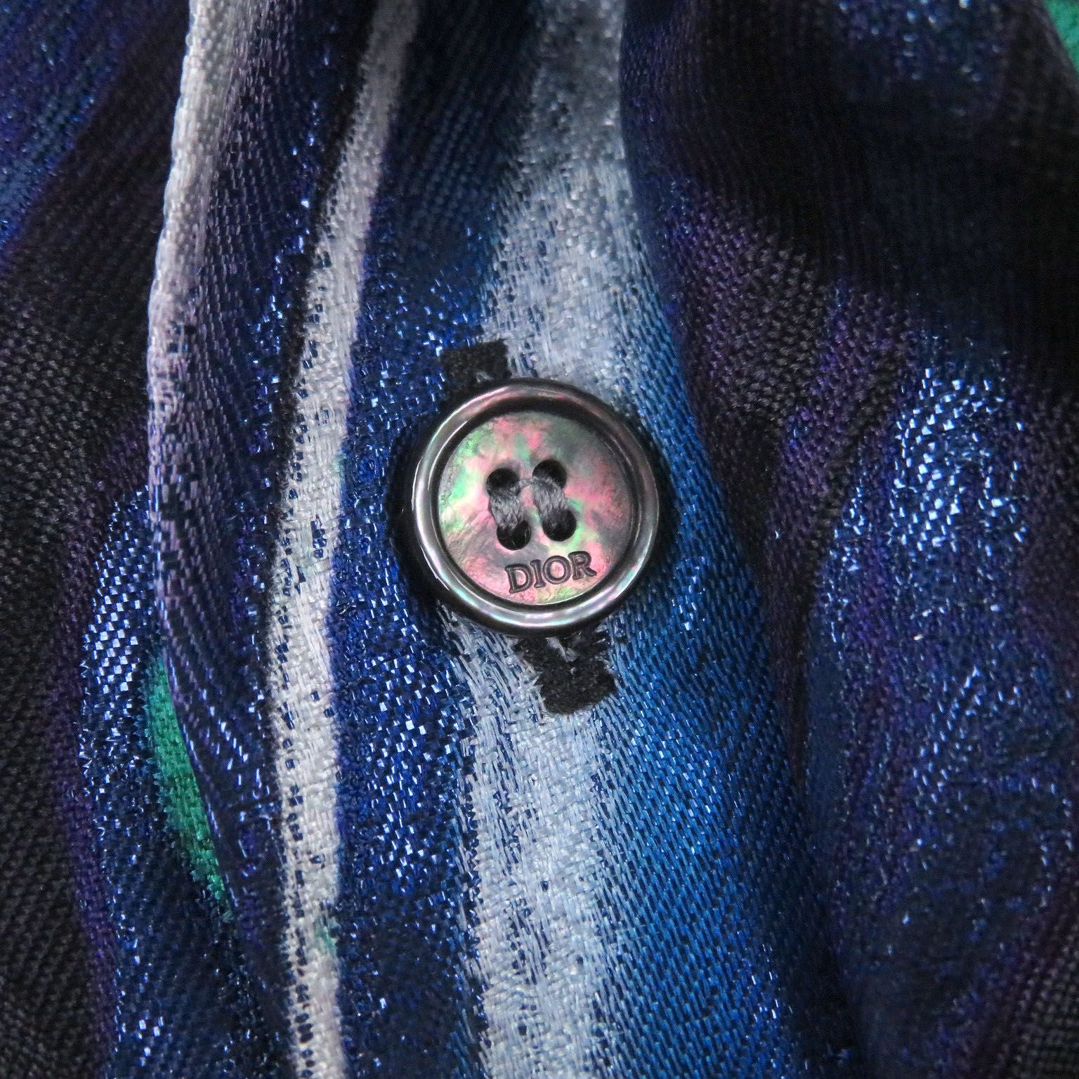 Dior Homme Kenny Shaft Silk Blend Graphic Print Long Sleeve Shirt Blue 39 — view 4