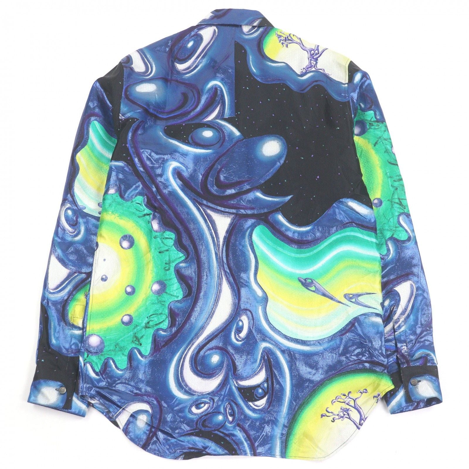 Dior Homme Kenny Shaft Silk Blend Graphic Print Long Sleeve Shirt Blue 39 — view 3