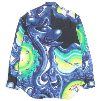 Dior Homme Kenny Shaft Silk Blend Graphic Print Long Sleeve Shirt Blue 39 — view 3