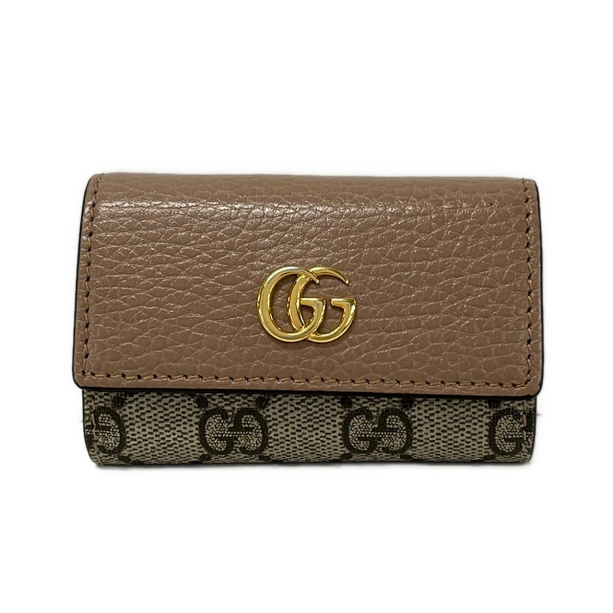 Gucci Key Case GG Marmont Plus Supreme Beige Dark Brown Gray Leather Key Holder