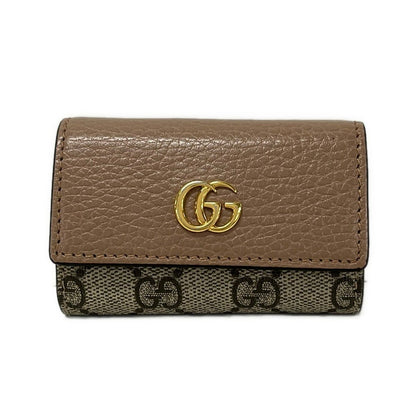 Gucci Key Case GG Marmont Plus Supreme Beige Dark Brown Gray Leather Key Holder