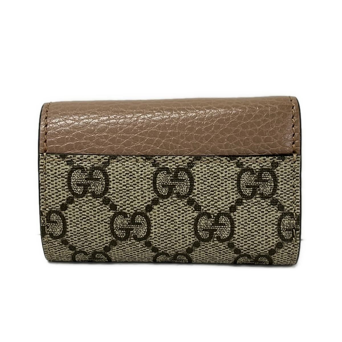 Gucci Key Case GG Marmont Plus Supreme Beige Dark Brown Gray Leather Key Holder — view 2