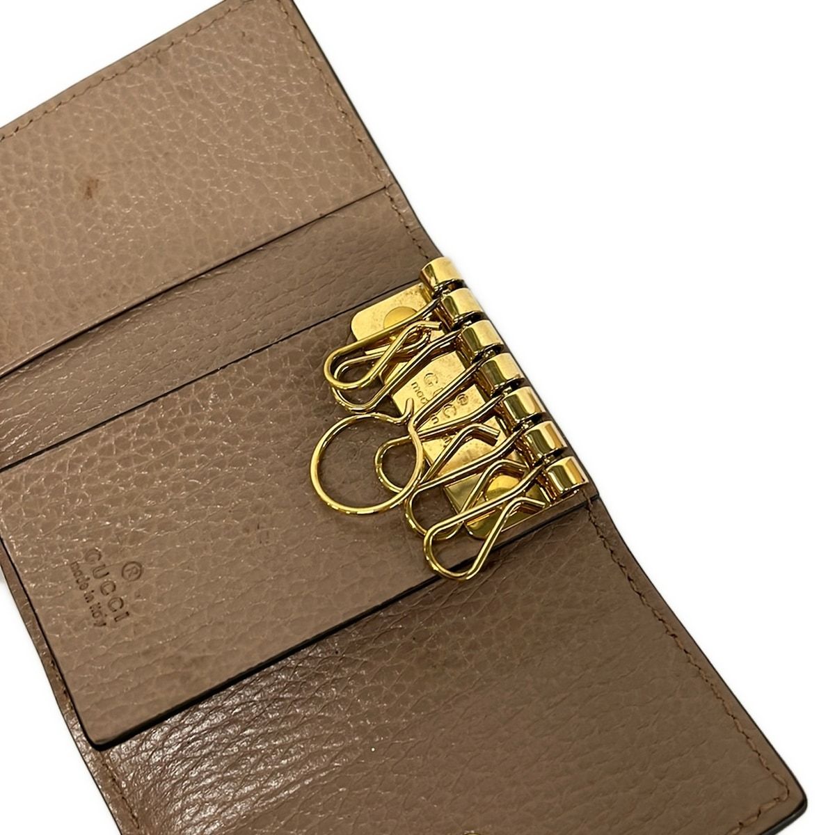 Gucci Key Case GG Marmont Plus Supreme Beige Dark Brown Gray Leather Key Holder — view 3
