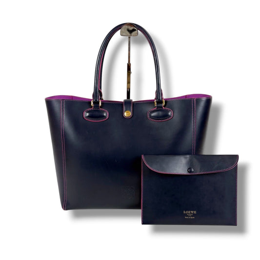 Loewe Tote Anagram Logo Dark Navy Black Pink Leather