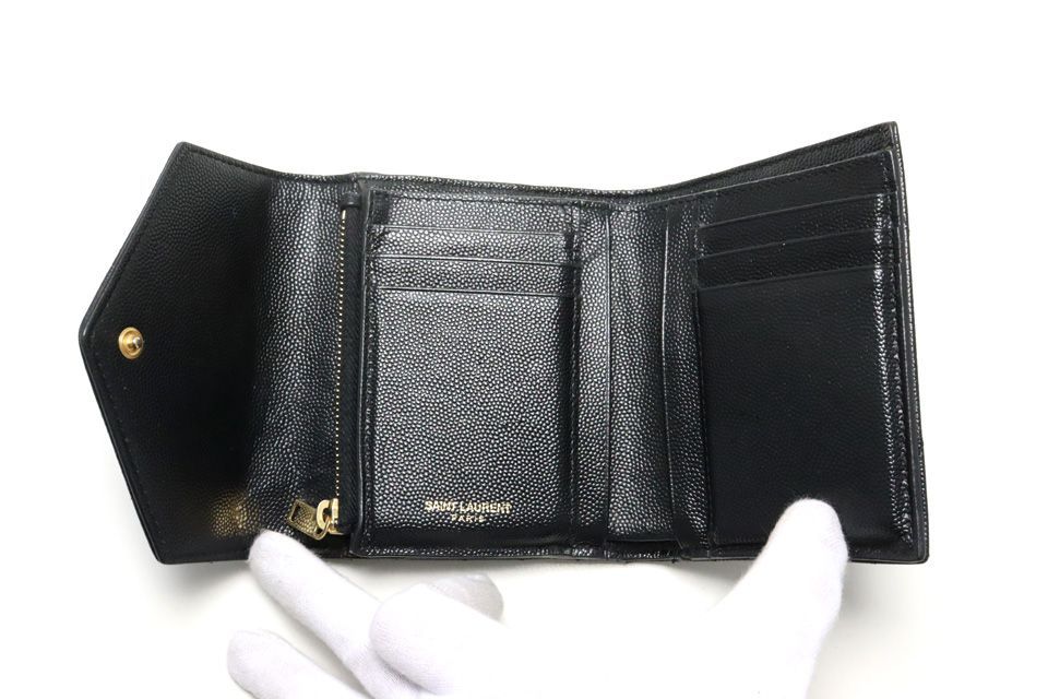 Saint Laurent YSL Line Stitch Leather Trifold Wallet — view 4