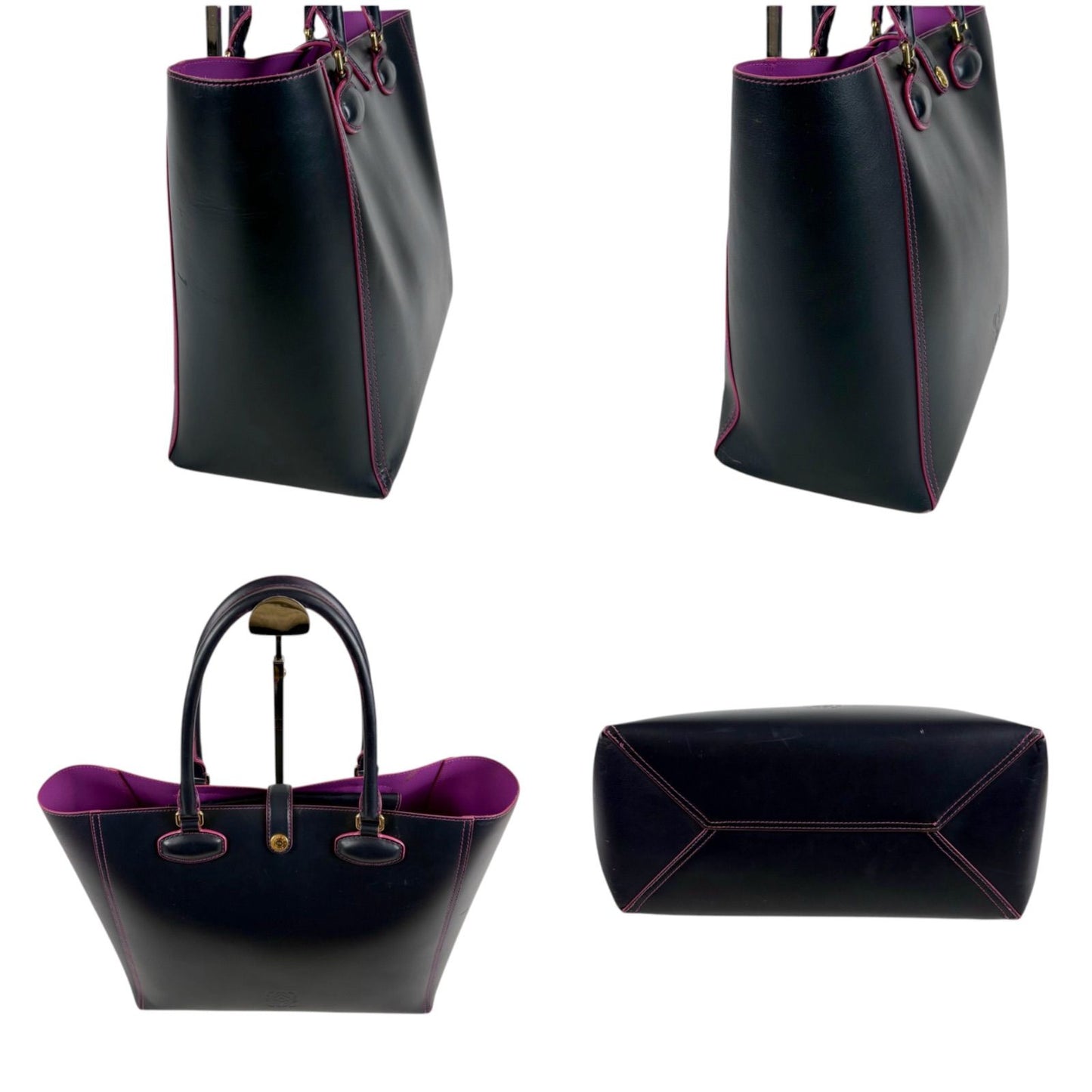 Loewe Tote Anagram Logo Dark Navy Black Pink Leather — view 4