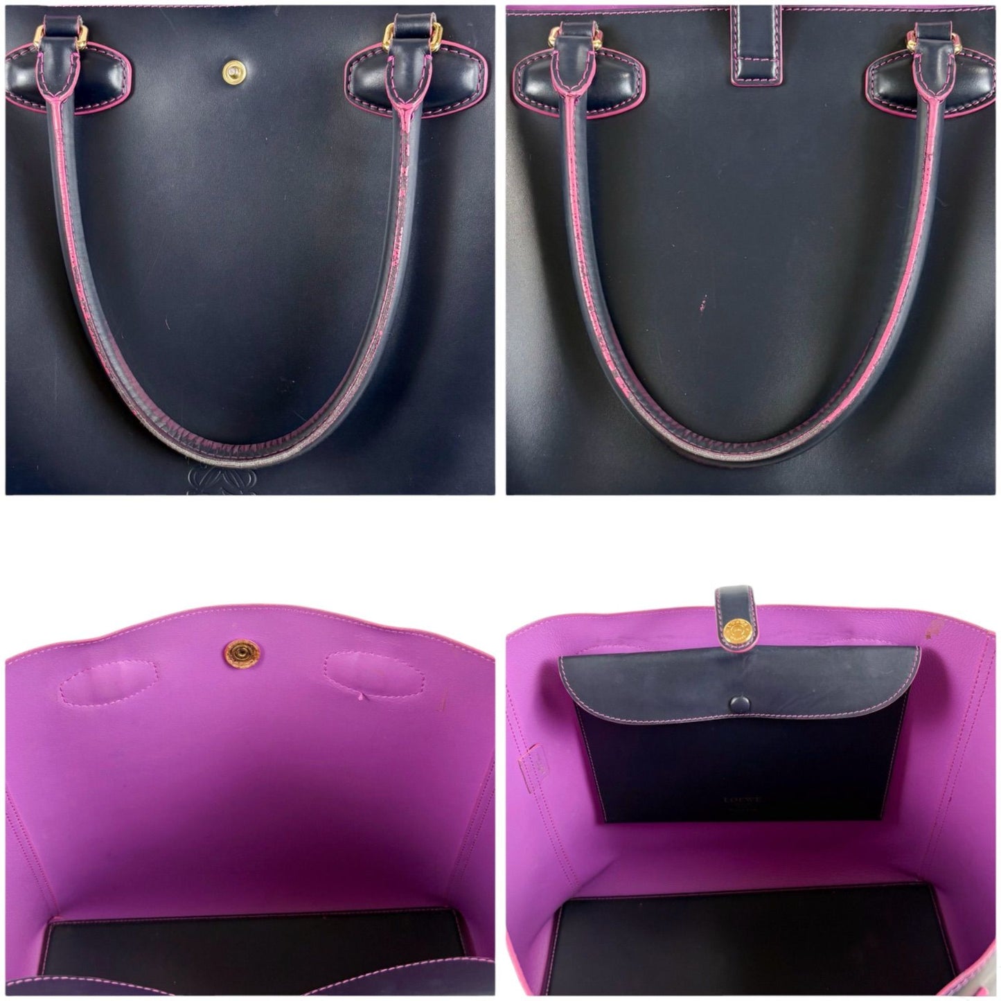 Loewe Tote Anagram Logo Dark Navy Black Pink Leather — view 8