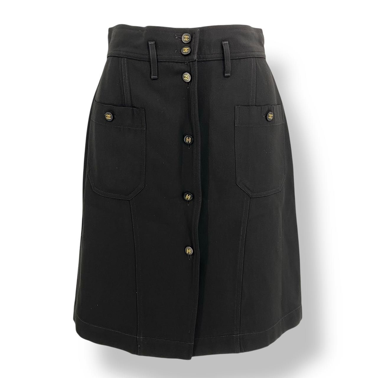 Chanel Coco Button Wool Skirt Black