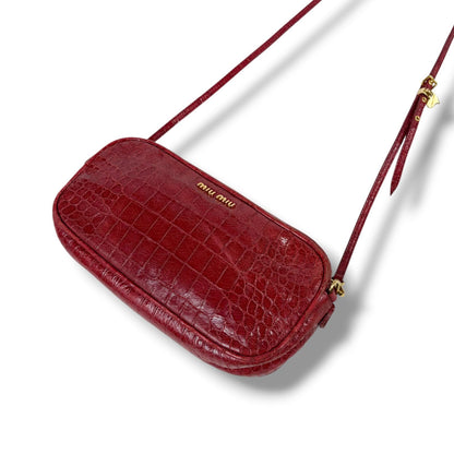 Miu Miu Croco Embossed Leather Mini Shoulder Bag Red Pochette