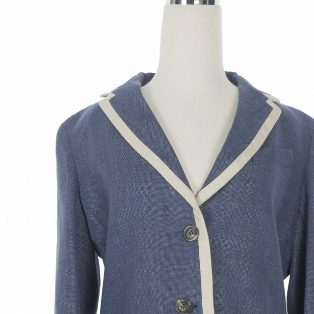Max Mara Weekend Line Wool Blend Jacket Piping Blue Leather Long Sleeve 38 07 — view 3