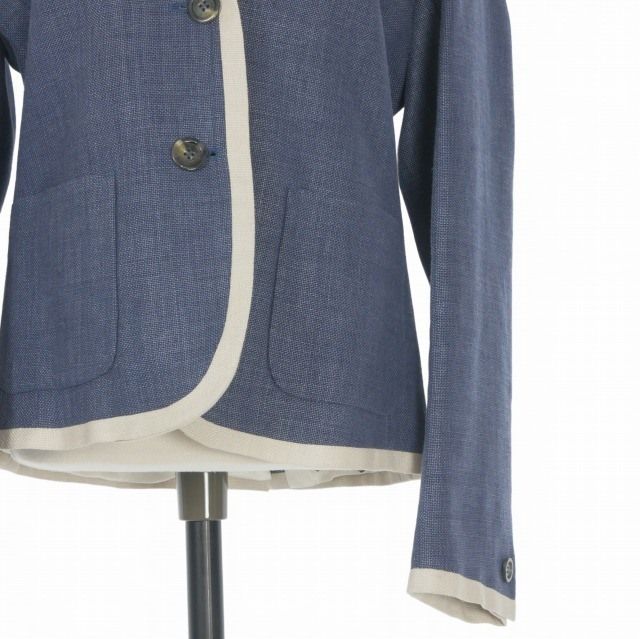 Max Mara Weekend Line Wool Blend Jacket Piping Blue Leather Long Sleeve 38 07 — view 4