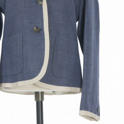 Max Mara Weekend Line Wool Blend Jacket Piping Blue Leather Long Sleeve 38 07 — view 4