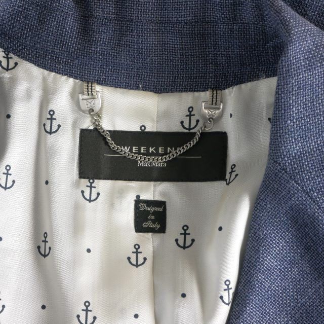 Max Mara Weekend Line Wool Blend Jacket Piping Blue Leather Long Sleeve 38 07 — view 6