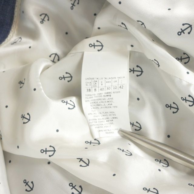 Max Mara Weekend Line Wool Blend Jacket Piping Blue Leather Long Sleeve 38 07 — view 5