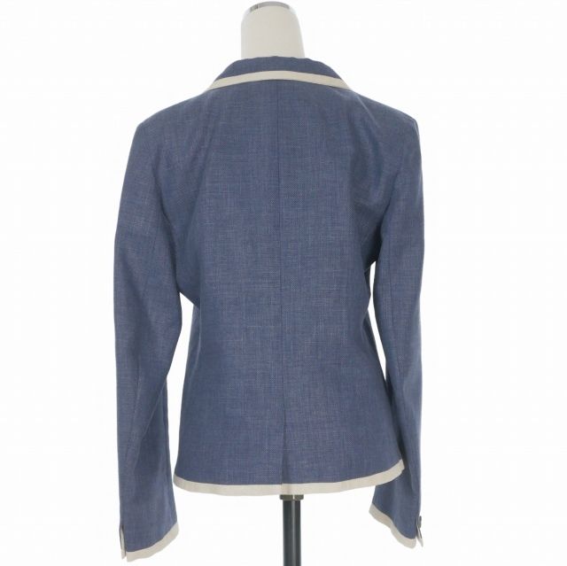 Max Mara Weekend Line Wool Blend Jacket Piping Blue Leather Long Sleeve 38 07 — view 2