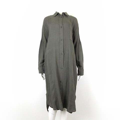 Max Mara Dress Shirt Long Hemp Linen Dolman Sleeve Long M Dark Khaki