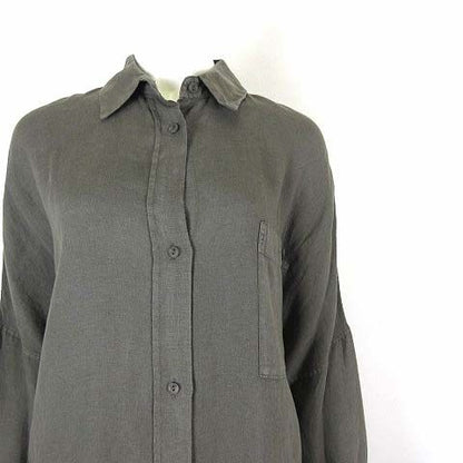 Max Mara Dress Shirt Long Hemp Linen Dolman Sleeve Long M Dark Khaki — view 2