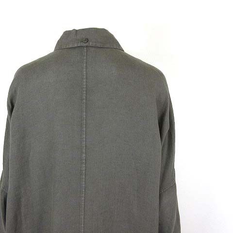 Max Mara Dress Shirt Long Hemp Linen Dolman Sleeve Long M Dark Khaki — view 5