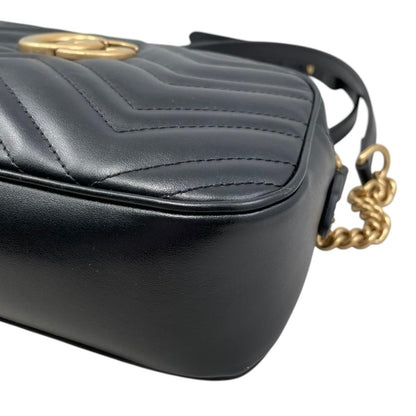 Gucci Shoulder Bag GG Marmont Small Quilted Leather Double Black Gold — view 7