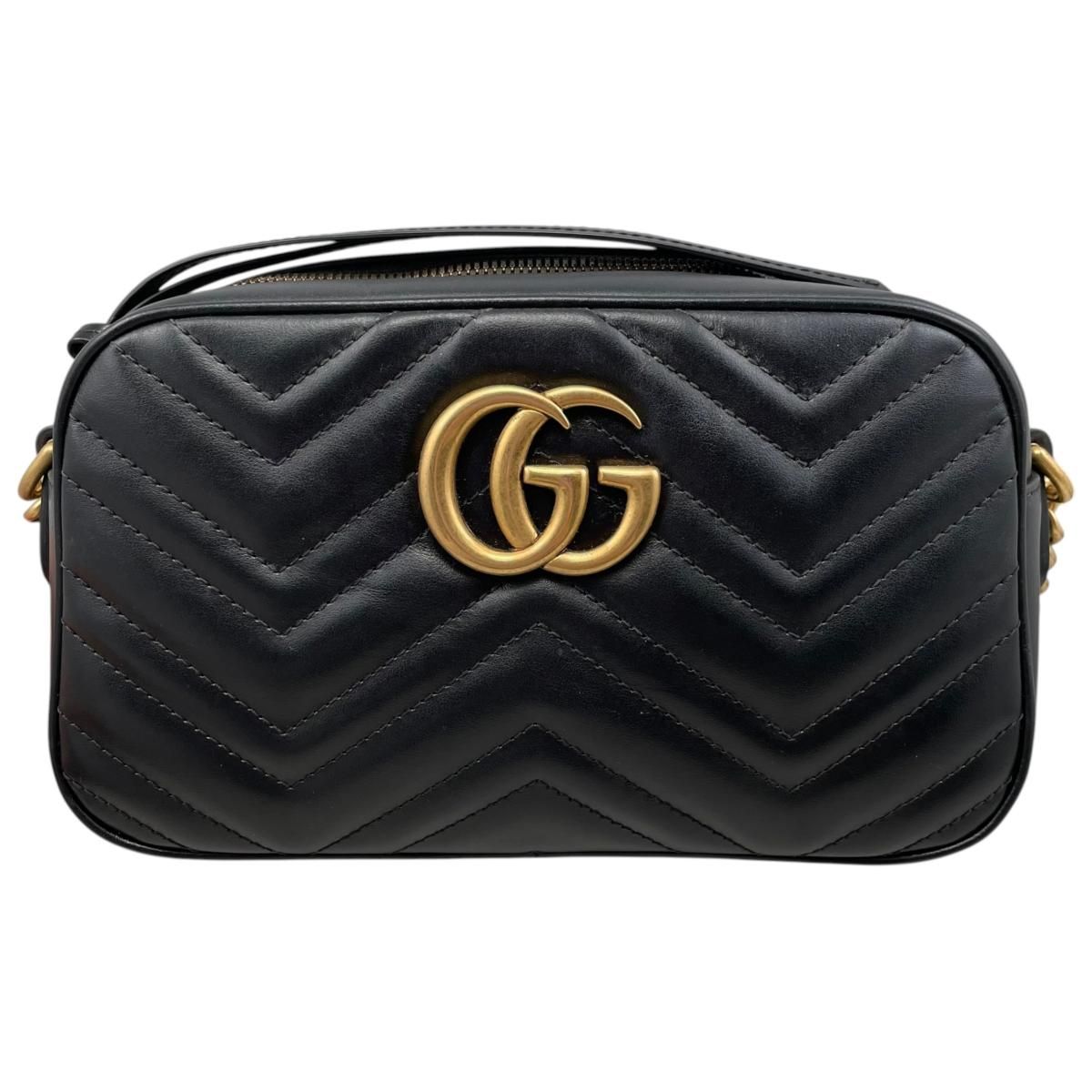 Gucci Shoulder Bag GG Marmont Small Quilted Leather Double Black Gold