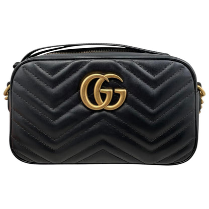 Gucci Shoulder Bag GG Marmont Small Quilted Leather Double Black Gold