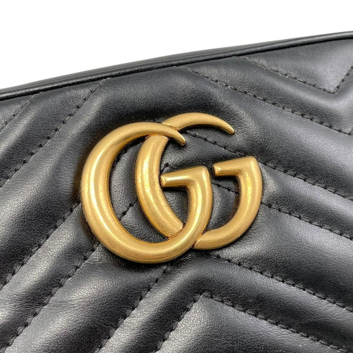 Gucci Shoulder Bag GG Marmont Small Quilted Leather Double Black Gold — view 8