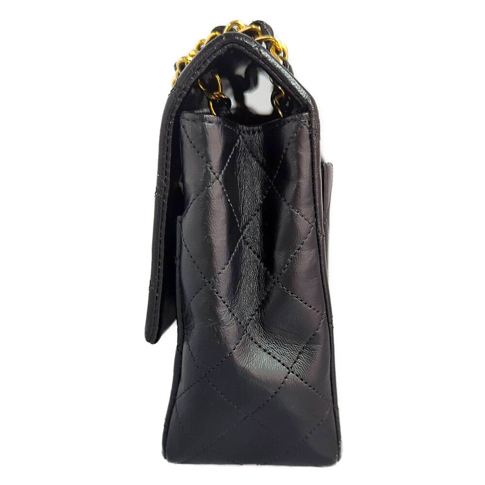 Chanel Quilted 28 Lambskin Chain Shoulder Bag Black CC Logo All