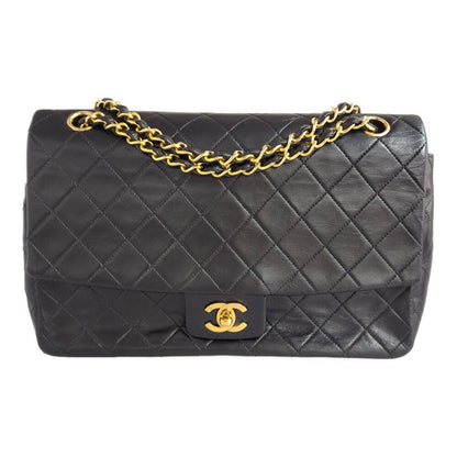 Chanel Quilted 28 Lambskin Chain Shoulder Bag Black CC Logo All