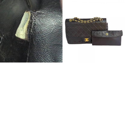 Chanel Quilted 28 Lambskin Chain Shoulder Bag Black CC Logo All