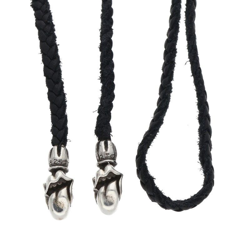 Chrome Hearts Leather Braid Lip and Tan Silver Necklace