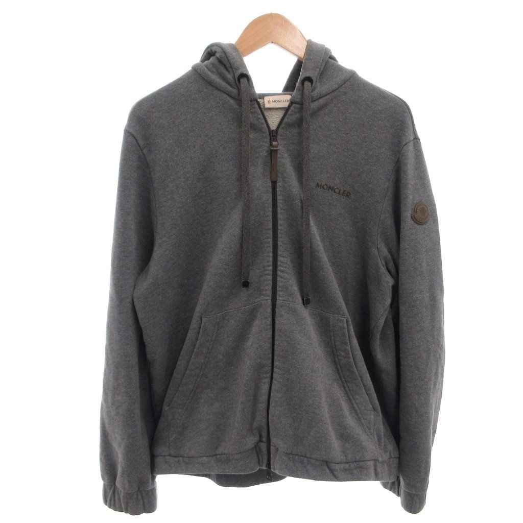 Moncler Felpa Aperta Con Zip Up Hoodie Sweatshirt Logo Patch Gray