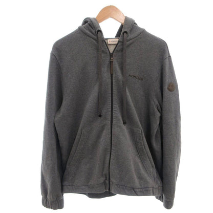 Moncler Felpa Aperta Con Zip Up Hoodie Sweatshirt Logo Patch Gray
