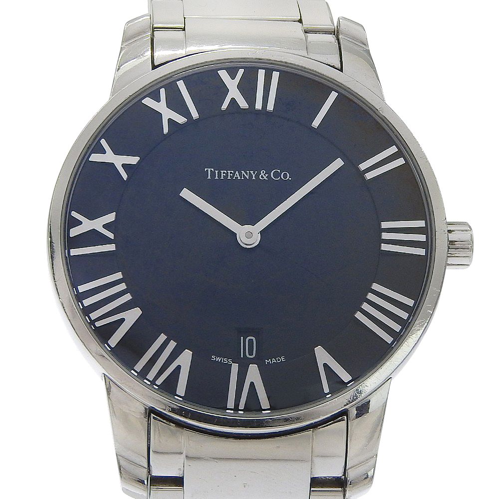 Tiffany & Co Atlas Dome Stainless Steel Quartz Analog Display Black Dial Watch