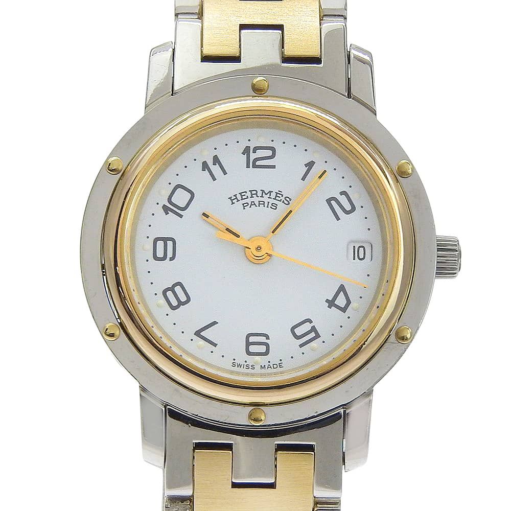 Hermes Clipper Stainless Steel Quartz Analog Display White Dial Watch