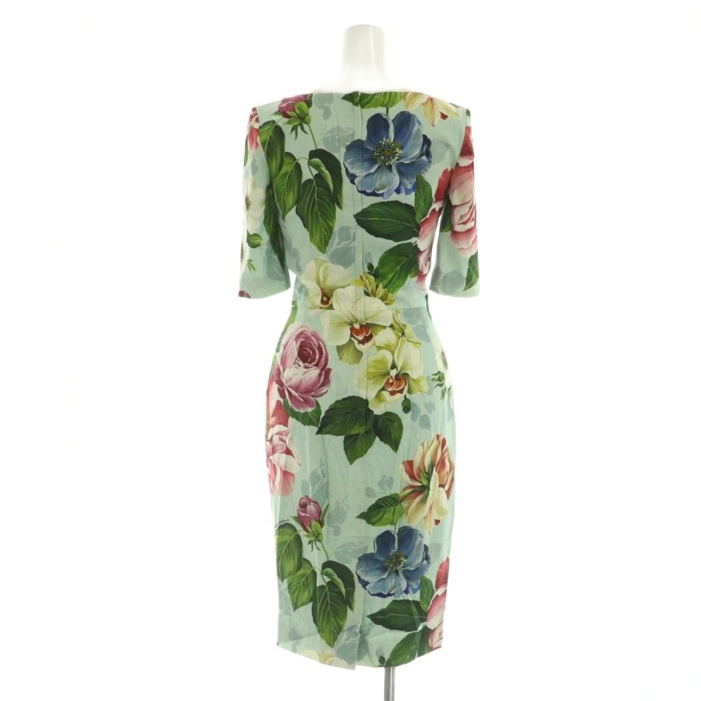 Dolce & Gabbana Dress Half Sleeve Floral Pattern 36 Mint Green Multicolor — view 2
