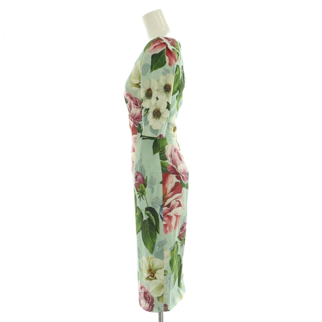 Dolce & Gabbana Dress Half Sleeve Floral Pattern 36 Mint Green Multicolor — view 3