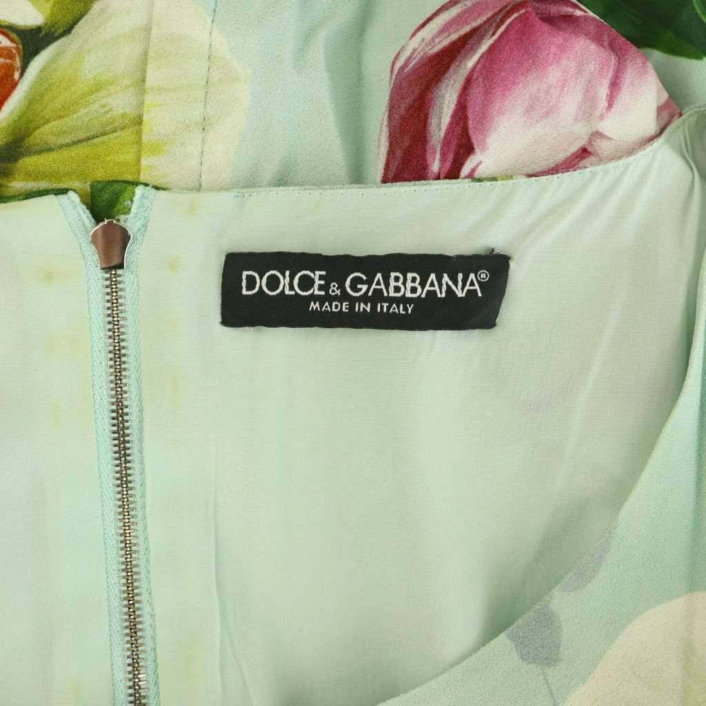 Dolce & Gabbana Dress Half Sleeve Floral Pattern 36 Mint Green Multicolor — view 6