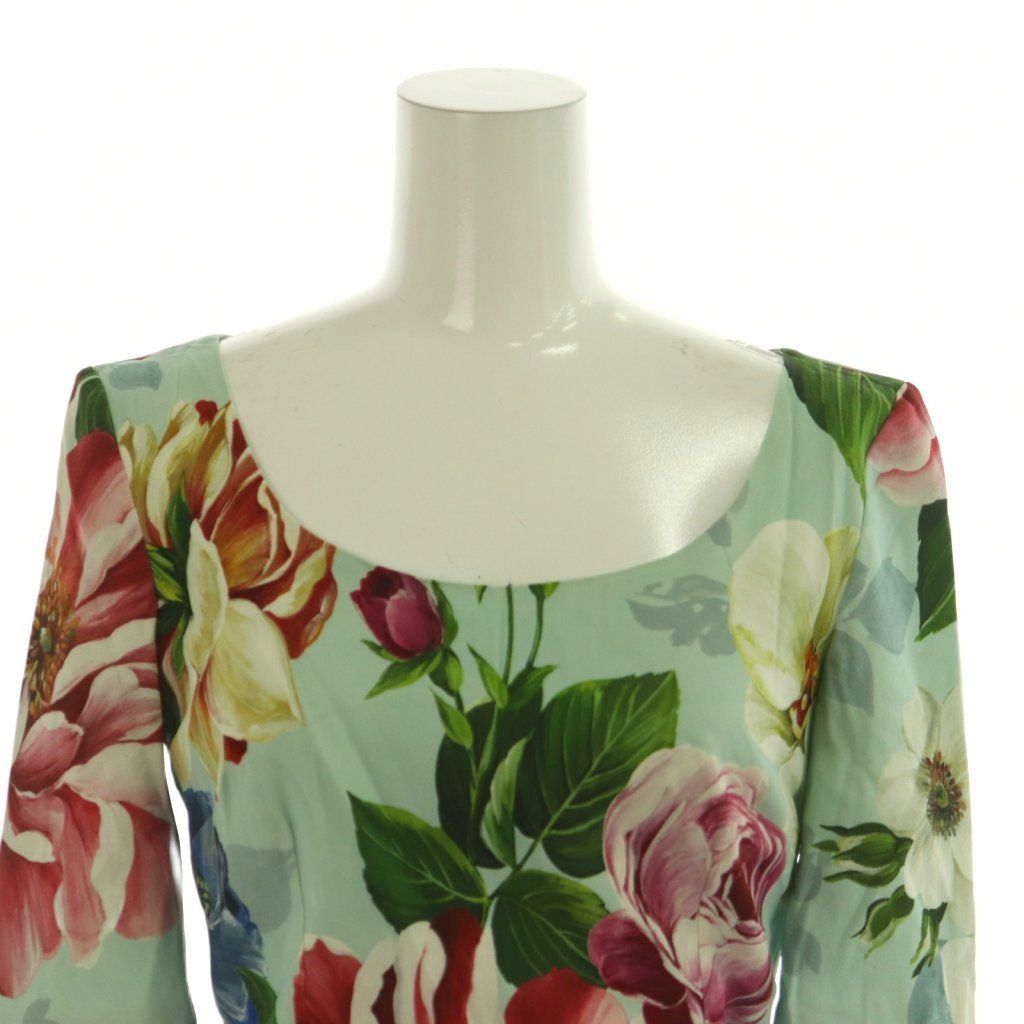 Dolce & Gabbana Dress Half Sleeve Floral Pattern 36 Mint Green Multicolor — view 4